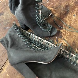 Thigh-High Lace-Up Peep-Toe Boots